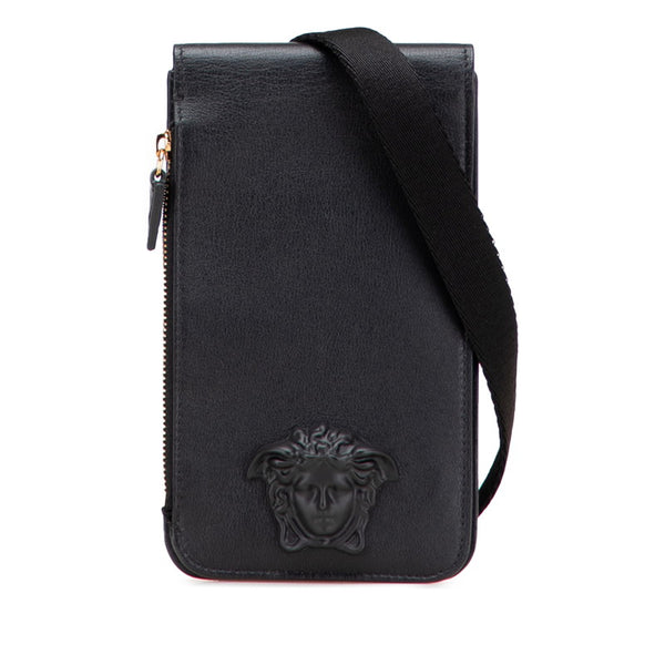 ヴェルサーチェ メデューサ 斜め掛け ショルダーバッグ スマートフォンショルダー ブラック レザー レディース VERSACE 【中古】