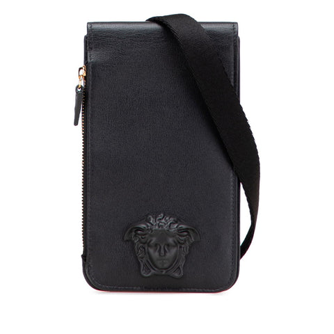 ヴェルサーチェ メデューサ 斜め掛け ショルダーバッグ スマートフォンショルダー ブラック レザー レディース VERSACE 【中古】