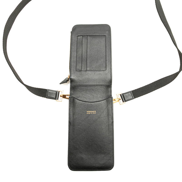 ヴェルサーチェ メデューサ 斜め掛け ショルダーバッグ スマートフォンショルダー ブラック レザー レディース VERSACE 【中古】