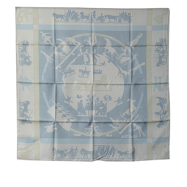 エルメス カレ90 JEUX DOMBRES 影絵遊び スカーフ ホワイト ライトブルー シルク レディース HERMES 【中古】