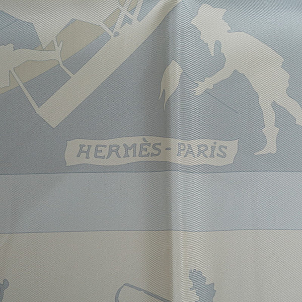 エルメス カレ90 JEUX DOMBRES 影絵遊び スカーフ ホワイト ライトブルー シルク レディース HERMES 【中古】