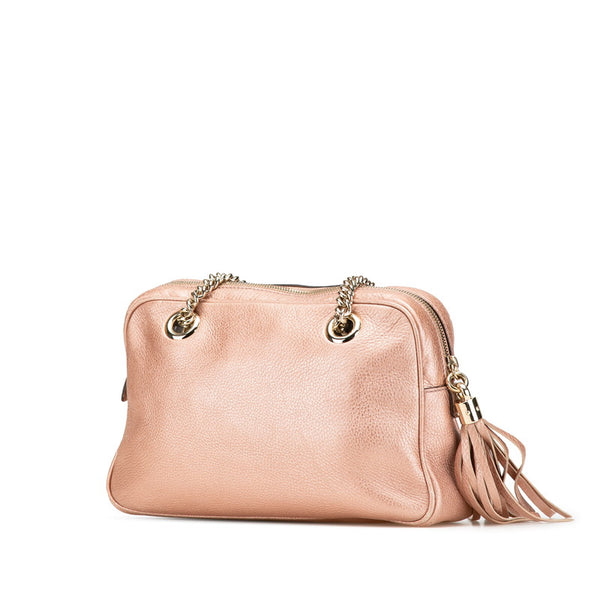 グッチ ソーホー インターロッキングG タッセル チェーン ショルダーバッグ 308983 ピンク ゴールド レザー レディース GUCCI 【中古】
