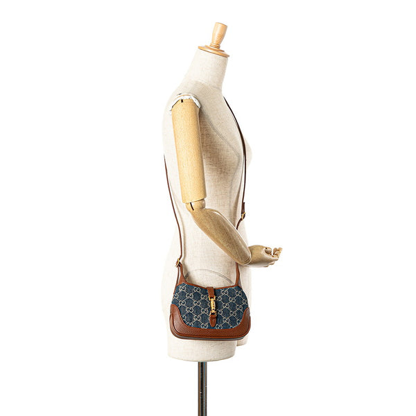 グッチ GGデニム ジャッキー 1961 ハンドバッグ ショルダーバッグ 2WAY 637092 ブルー ブラウン デニム レザー レディース GUCCI 【中古】