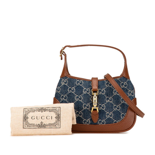 グッチ GGデニム ジャッキー 1961 ハンドバッグ ショルダーバッグ 2WAY 637092 ブルー ブラウン デニム レザー レディース GUCCI 【中古】