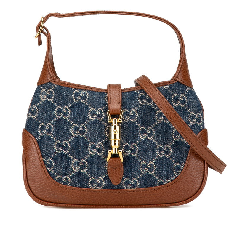グッチ GGデニム ジャッキー 1961 ハンドバッグ ショルダーバッグ 2WAY 637092 ブルー ブラウン デニム レザー レディース GUCCI 【中古】