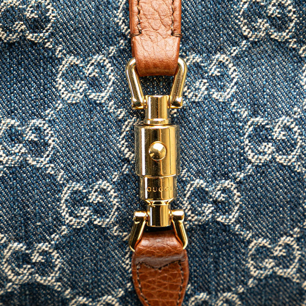 グッチ GGデニム ジャッキー 1961 ハンドバッグ ショルダーバッグ 2WAY 637092 ブルー ブラウン デニム レザー レディース GUCCI 【中古】