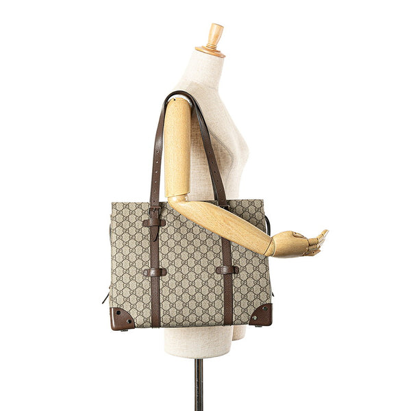 グッチ GGスプリーム トートバッグ ショルダーバッグ 626356 ベージュ ブラウン PVC レザー レディース GUCCI 【中古】