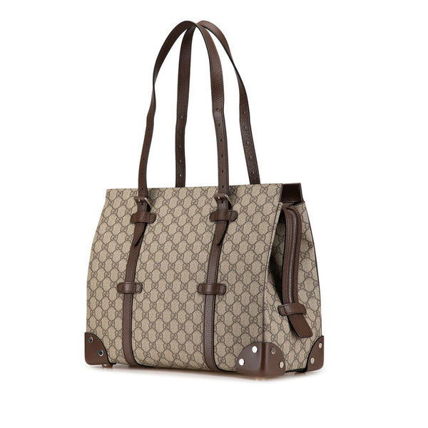 グッチ GGスプリーム トートバッグ ショルダーバッグ 626356 ベージュ ブラウン PVC レザー レディース GUCCI 【中古】