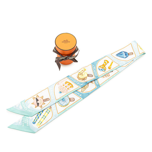 エルメス ツイリー FUNNY ICE CREAM ファニー アイスクリーム スカーフ ブルー マルチカラー シルク レディース HERMES 【中古】