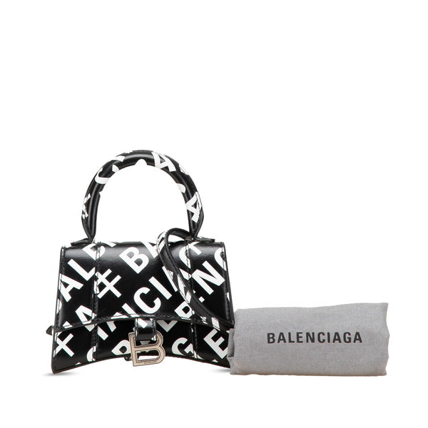 バレンシアガ アワーグラスXS ミニ ショルダーバッグ ハンドバッグ 2WAY ブラック ホワイト レザー レディース BALENCIAGA 【中古】