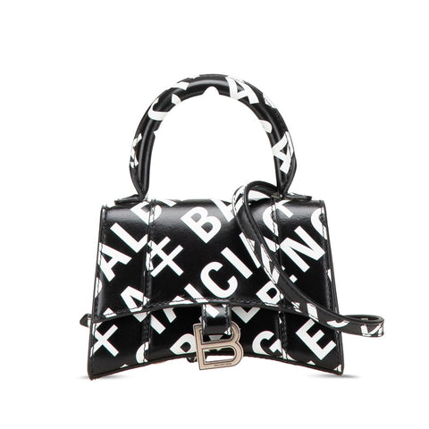 バレンシアガ アワーグラスXS ミニ ショルダーバッグ ハンドバッグ 2WAY ブラック ホワイト レザー レディース BALENCIAGA 【中古】