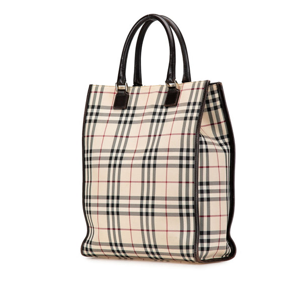 バーバリー ノバチェック ハンドバッグ ベージュ ブラウン キャンバス レザー レディース BURBERRY 【中古】
