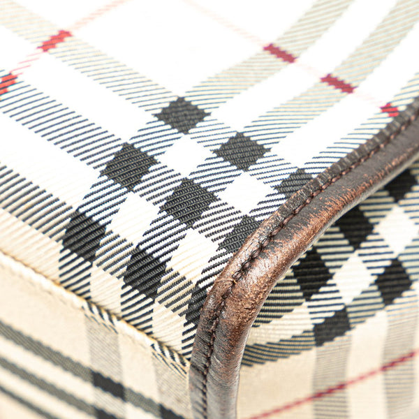 バーバリー ノバチェック ハンドバッグ ベージュ ブラウン キャンバス レザー レディース BURBERRY 【中古】