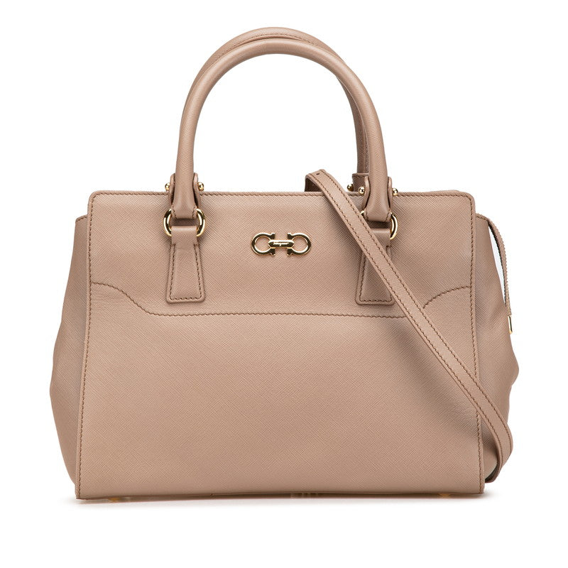 サルヴァトーレフェラガモ ガンチーニ ショルダーバッグ ハンドバッグ 2WAY 21F317 グレージュ レザー レディース Salvatore Ferragamo 【中古】