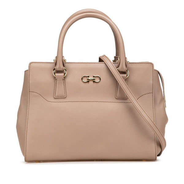 サルヴァトーレフェラガモ ガンチーニ ショルダーバッグ ハンドバッグ 2WAY 21F317 グレージュ レザー レディース Salvatore Ferragamo 【中古】