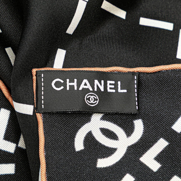 シャネル ロゴ ステッチ スカーフ ブラック シルク レディース CHANEL 【中古】