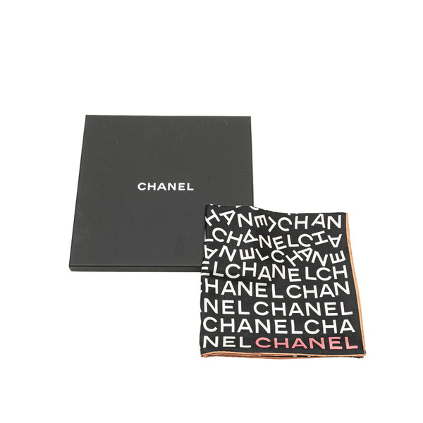 シャネル ロゴ ステッチ スカーフ ブラック シルク レディース CHANEL 【中古】