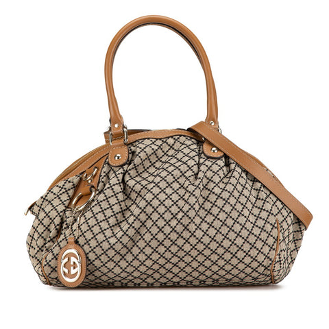 グッチ ディアマンテ スーキー ハンドバッグ ショルダーバッグ 2WAY 223974 ベージュ ブラウン キャンバス レザー レディース GUCCI 【中古】