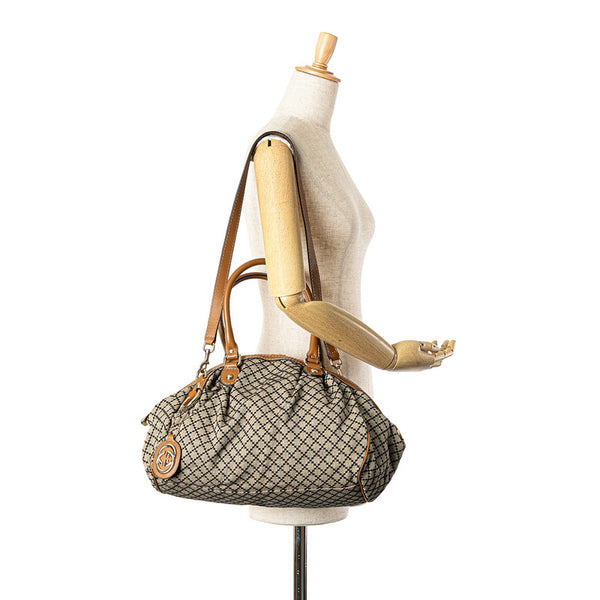 グッチ ディアマンテ スーキー ハンドバッグ ショルダーバッグ 2WAY 223974 ベージュ ブラウン キャンバス レザー レディース GUCCI 【中古】