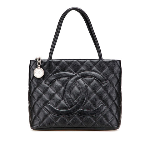 シャネル ココマーク マトラッセ 復刻トート トートバッグ ブラック キャビアスキン レディース CHANEL 【中古】