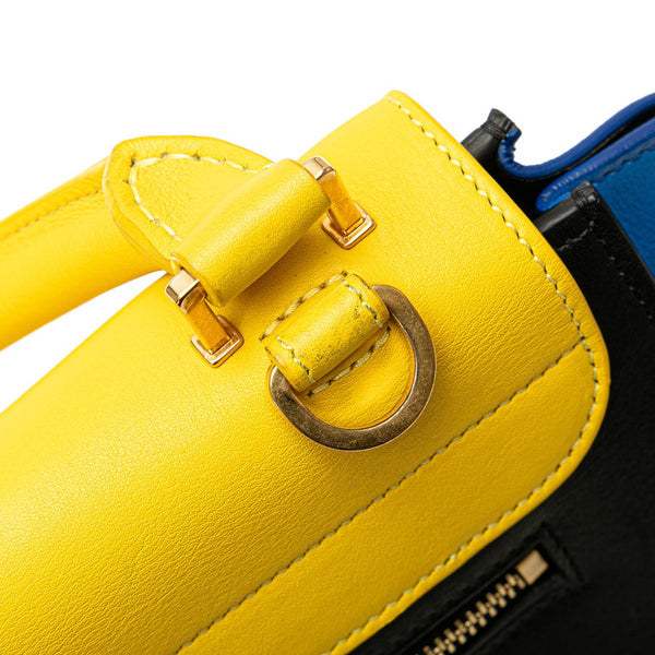 セリーヌ トラペーズ トリコロール ハンドバッグ ショルダーバッグ 2WAY イエロー ブラック ブルー レザー レディース CELINE 【中古】