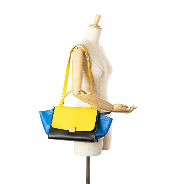 セリーヌ トラペーズ トリコロール ハンドバッグ ショルダーバッグ 2WAY イエロー ブラック ブルー レザー レディース CELINE 【中古】