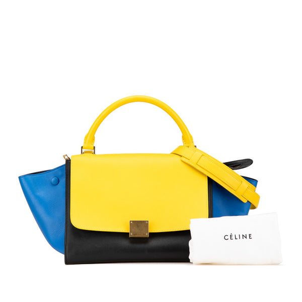 セリーヌ トラペーズ トリコロール ハンドバッグ ショルダーバッグ 2WAY イエロー ブラック ブルー レザー レディース CELINE 【中古】