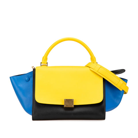 セリーヌ トラペーズ トリコロール ハンドバッグ ショルダーバッグ 2WAY イエロー ブラック ブルー レザー レディース CELINE 【中古】