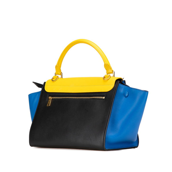 セリーヌ トラペーズ トリコロール ハンドバッグ ショルダーバッグ 2WAY イエロー ブラック ブルー レザー レディース CELINE 【中古】