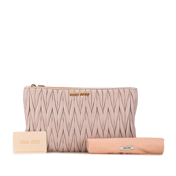 ミュウミュウ マテラッセ クラッチバッグ ピンク ベージュ レザー レディース MIUMIU 【中古】