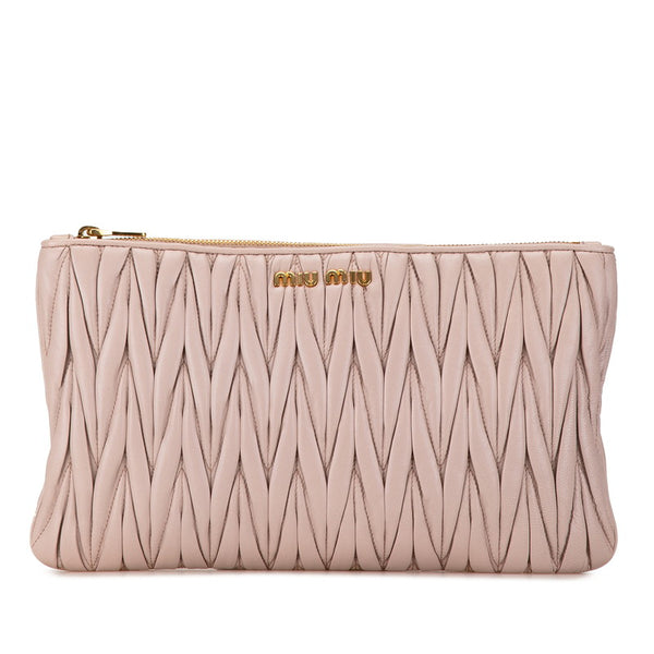 ミュウミュウ マテラッセ クラッチバッグ ピンク ベージュ レザー レディース MIUMIU 【中古】