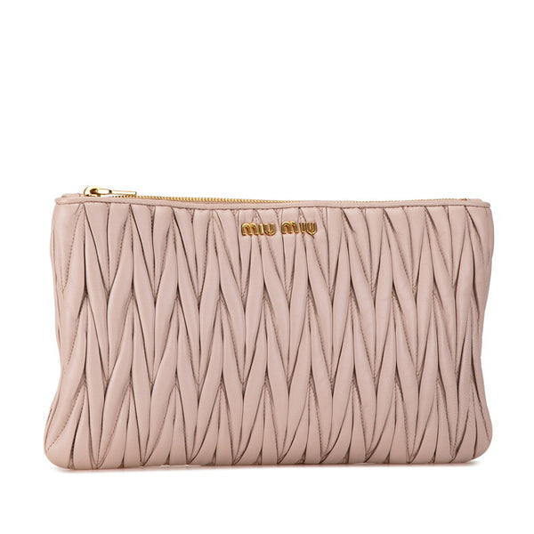 ミュウミュウ マテラッセ クラッチバッグ ピンク ベージュ レザー レディース MIUMIU 【中古】