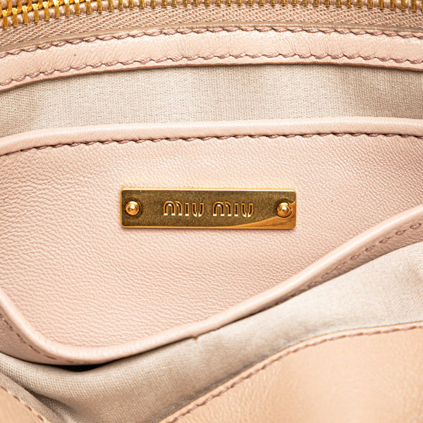 ミュウミュウ マテラッセ クラッチバッグ ピンク ベージュ レザー レディース MIUMIU 【中古】