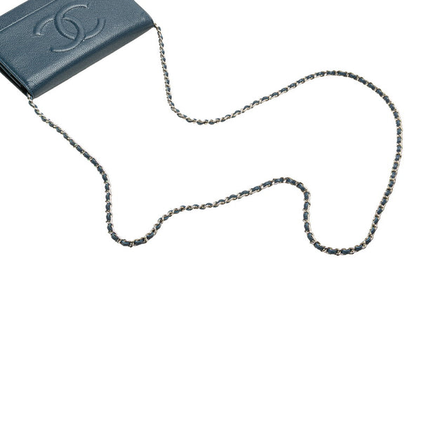 シャネル ココマーク チェーンウォレット ショルダーバッグ ブルー キャビアスキン レディース CHANEL 【中古】