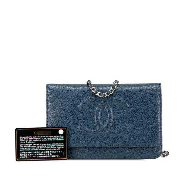 シャネル ココマーク チェーンウォレット ショルダーバッグ ブルー キャビアスキン レディース CHANEL 【中古】