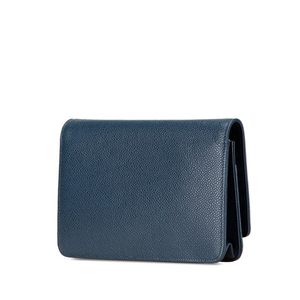 シャネル ココマーク チェーンウォレット ショルダーバッグ ブルー キャビアスキン レディース CHANEL 【中古】