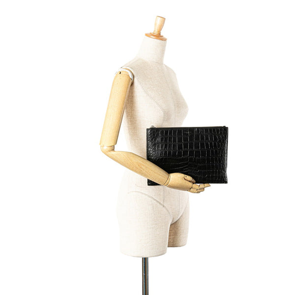 サンローラン クロコ型押し  クラッチバッグ セカンドバッグ 39729 ブラック レザー メンズ SAINT LAURENT 【中古】