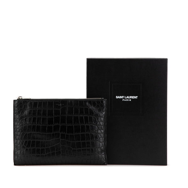 サンローラン クロコ型押し  クラッチバッグ セカンドバッグ 39729 ブラック レザー メンズ SAINT LAURENT 【中古】
