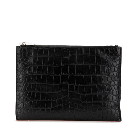 サンローラン クロコ型押し  クラッチバッグ セカンドバッグ 39729 ブラック レザー メンズ SAINT LAURENT 【中古】