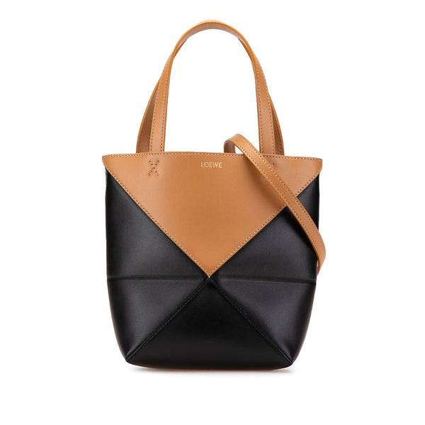 ロエベ パズルフォルドトート ミニ ハンドバッグ ショルダーバッグ 2WAY ブラック ブラウン レザー レディース LOEWE 【中古】