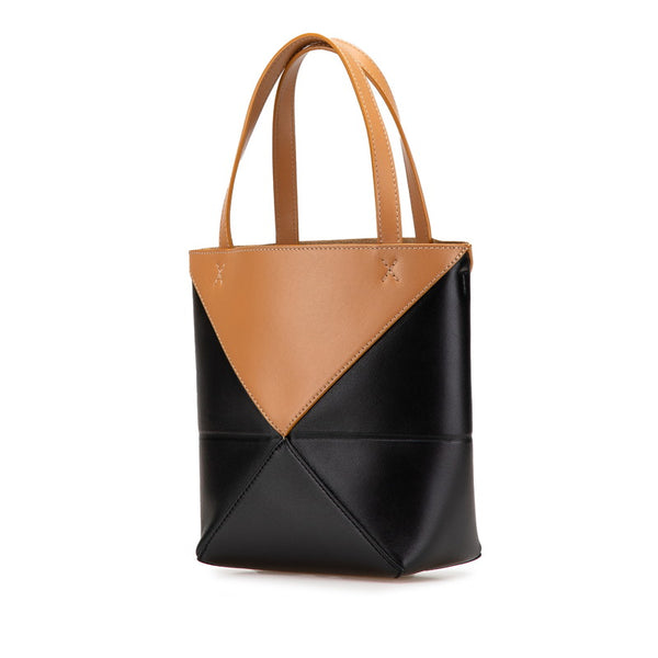 ロエベ パズルフォルドトート ミニ ハンドバッグ ショルダーバッグ 2WAY ブラック ブラウン レザー レディース LOEWE 【中古】
