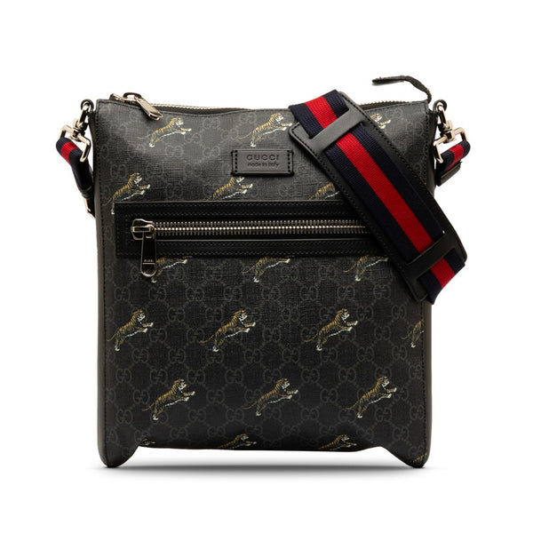 グッチ GGスプリーム タイガー 斜め掛け ショルダーバッグ 523599 ブラック PVC レザー レディース GUCCI 【中古】