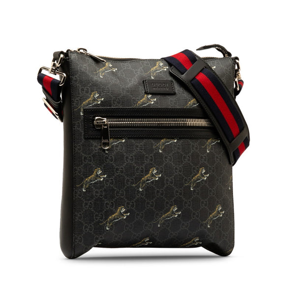 グッチ GGスプリーム タイガー 斜め掛け ショルダーバッグ 523599 ブラック PVC レザー レディース GUCCI 【中古】