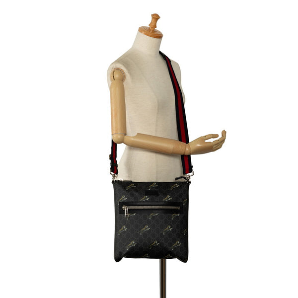 グッチ GGスプリーム タイガー 斜め掛け ショルダーバッグ 523599 ブラック PVC レザー レディース GUCCI 【中古】