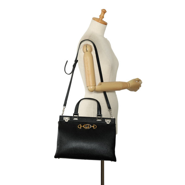 グッチ ズゥミ ミディアム GGロゴ ハンドバッグ ショルダーバッグ 2WAY 564714 ブラック レザー レディース GUCCI 【中古】