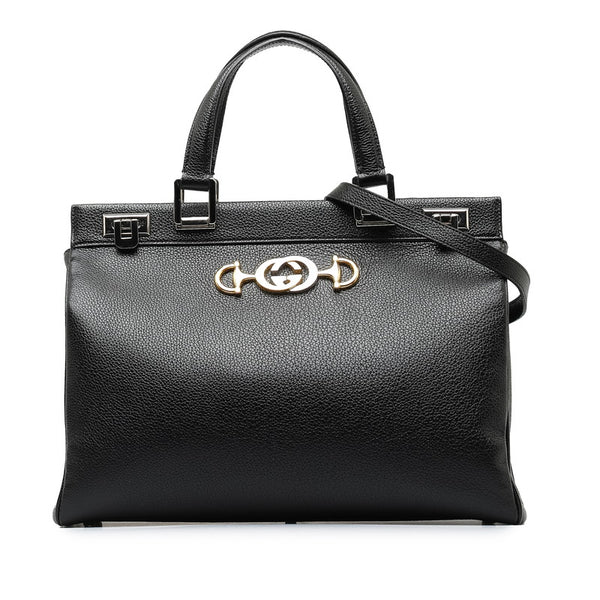 グッチ ズゥミ ミディアム GGロゴ ハンドバッグ ショルダーバッグ 2WAY 564714 ブラック レザー レディース GUCCI 【中古】