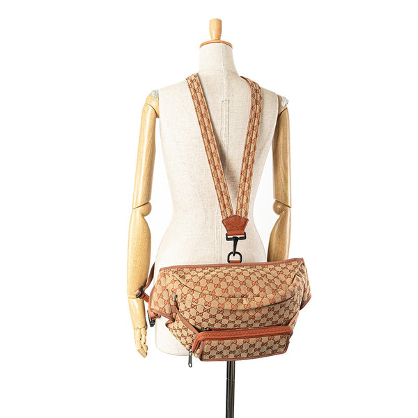 グッチ GGキャンバス LAエンジェルス ウエストバッグ リュック 536842 ブラウン キャンバス レザー レディース GUCCI 【中古】