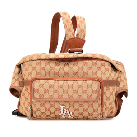 グッチ GGキャンバス LAエンジェルス ウエストバッグ リュック 536842 ブラウン キャンバス レザー レディース GUCCI 【中古】