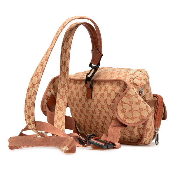 グッチ GGキャンバス LAエンジェルス ウエストバッグ リュック 536842 ブラウン キャンバス レザー レディース GUCCI 【中古】