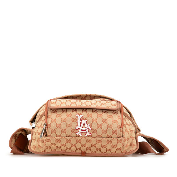 グッチ GGキャンバス LAエンジェルス ウエストバッグ リュック 536842 ブラウン キャンバス レザー レディース GUCCI 【中古】